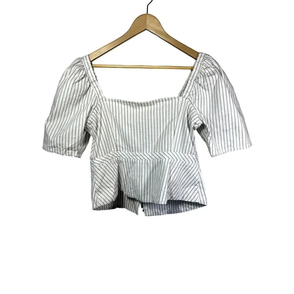MAEVE ANTHROPOLOGIE Women's Cotton Striped Button Down Peplum Top White Size 10